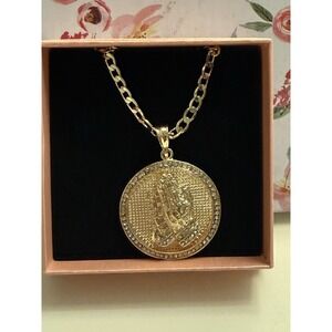 Gold Plated Necklace With Praying Hands